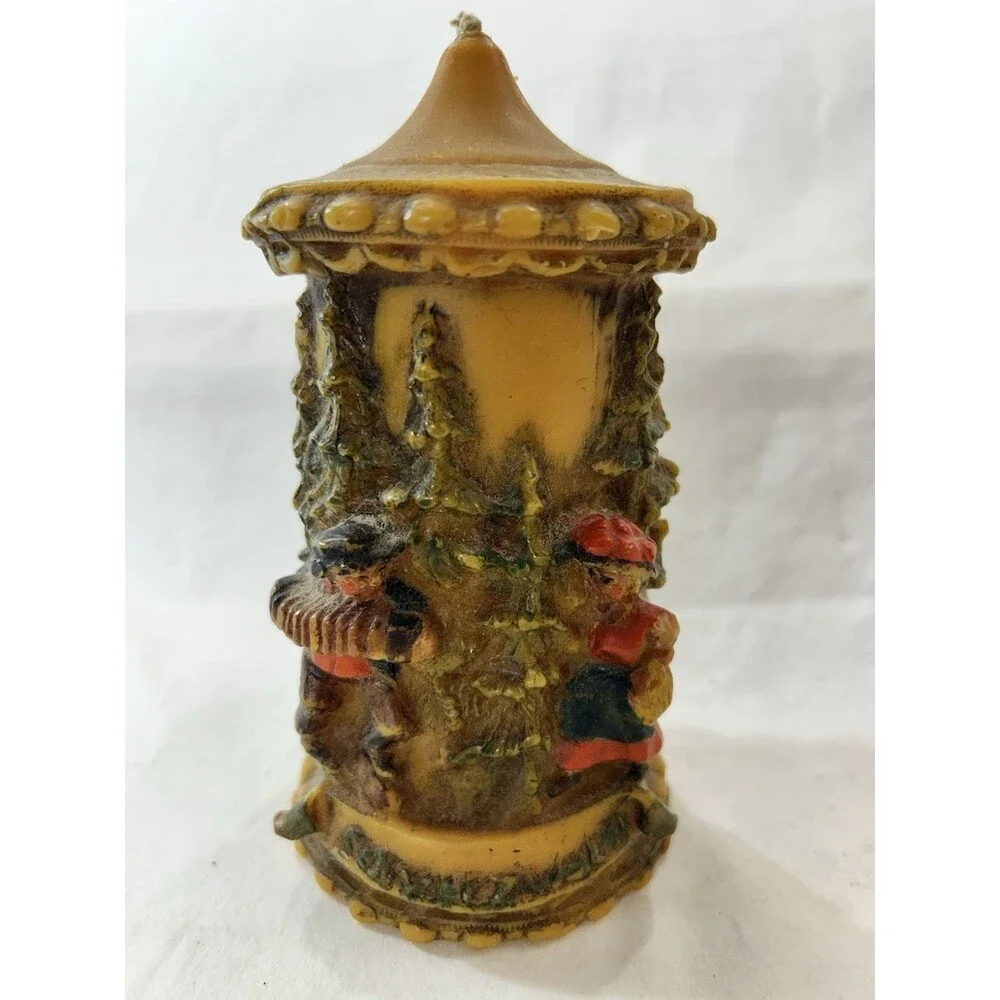 Vintage Johann Gunter JWG German Hand Carved Wax Candle - Trees, Folk Art Forest
